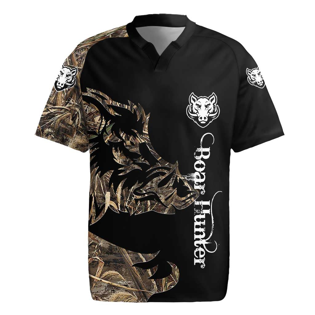 Personalized Boar Hunting Camouflage Rugby Jersey Wild Hog Silhouette and Black Tactical Camo - Wonder Print Shop