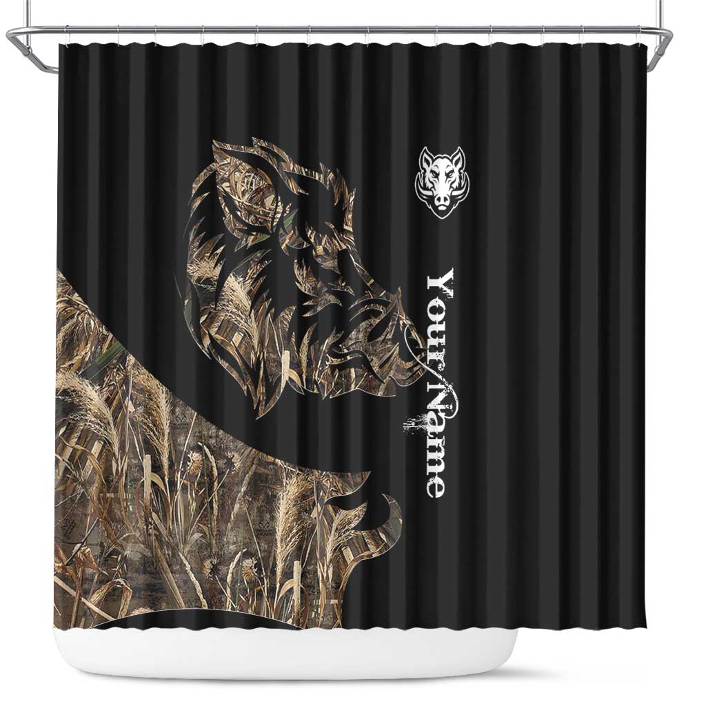 Personalized Boar Hunting Camouflage Shower Curtain Wild Hog Silhouette and Black Tactical Camo - Wonder Print Shop