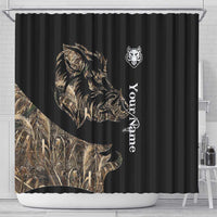 Personalized Boar Hunting Camouflage Shower Curtain Wild Hog Silhouette and Black Tactical Camo - Wonder Print Shop