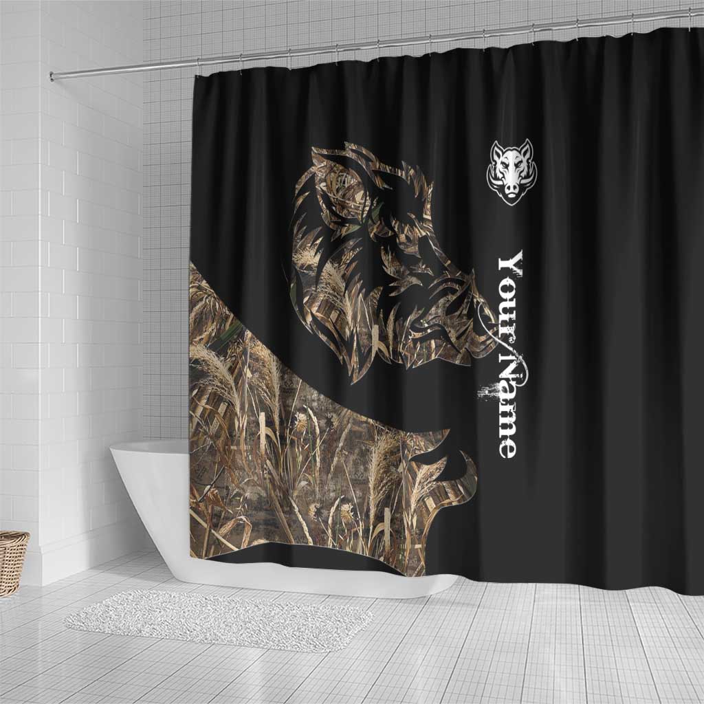 Personalized Boar Hunting Camouflage Shower Curtain Wild Hog Silhouette and Black Tactical Camo - Wonder Print Shop