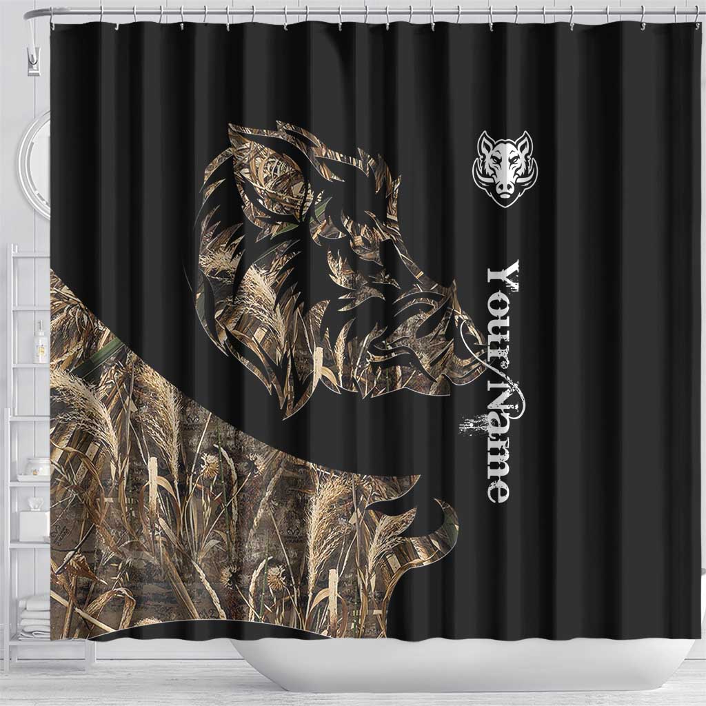 Personalized Boar Hunting Camouflage Shower Curtain Wild Hog Silhouette and Black Tactical Camo - Wonder Print Shop