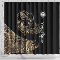 Personalized Boar Hunting Camouflage Shower Curtain Wild Hog Silhouette and Black Tactical Camo - Wonder Print Shop