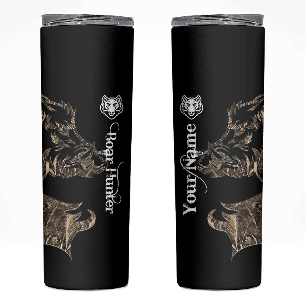 Personalized Boar Hunting Camouflage Skinny Tumbler Wild Hog Silhouette and Black Tactical Camo - Wonder Print Shop