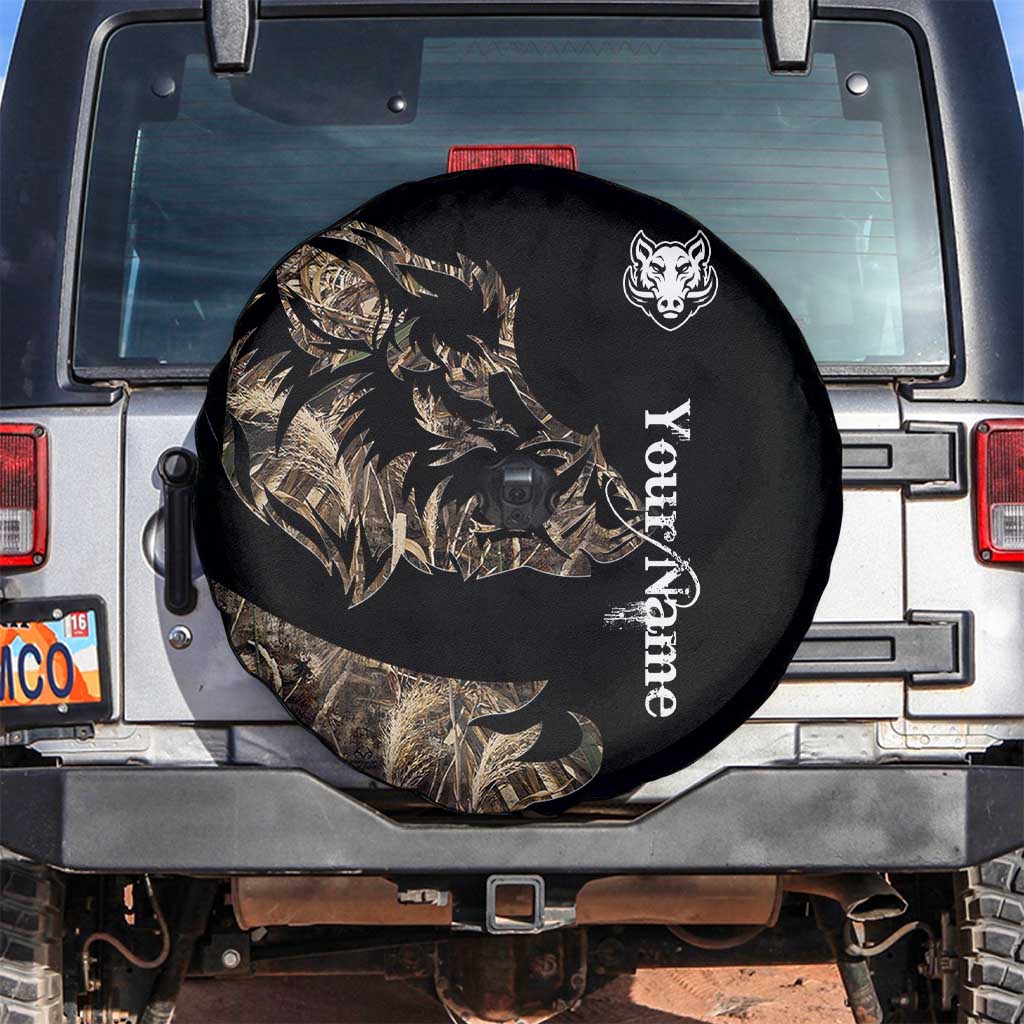 Personalized Boar Hunting Camouflage Spare Tire Cover Wild Hog Silhouette and Black Tactical Camo - Wonder Print Shop