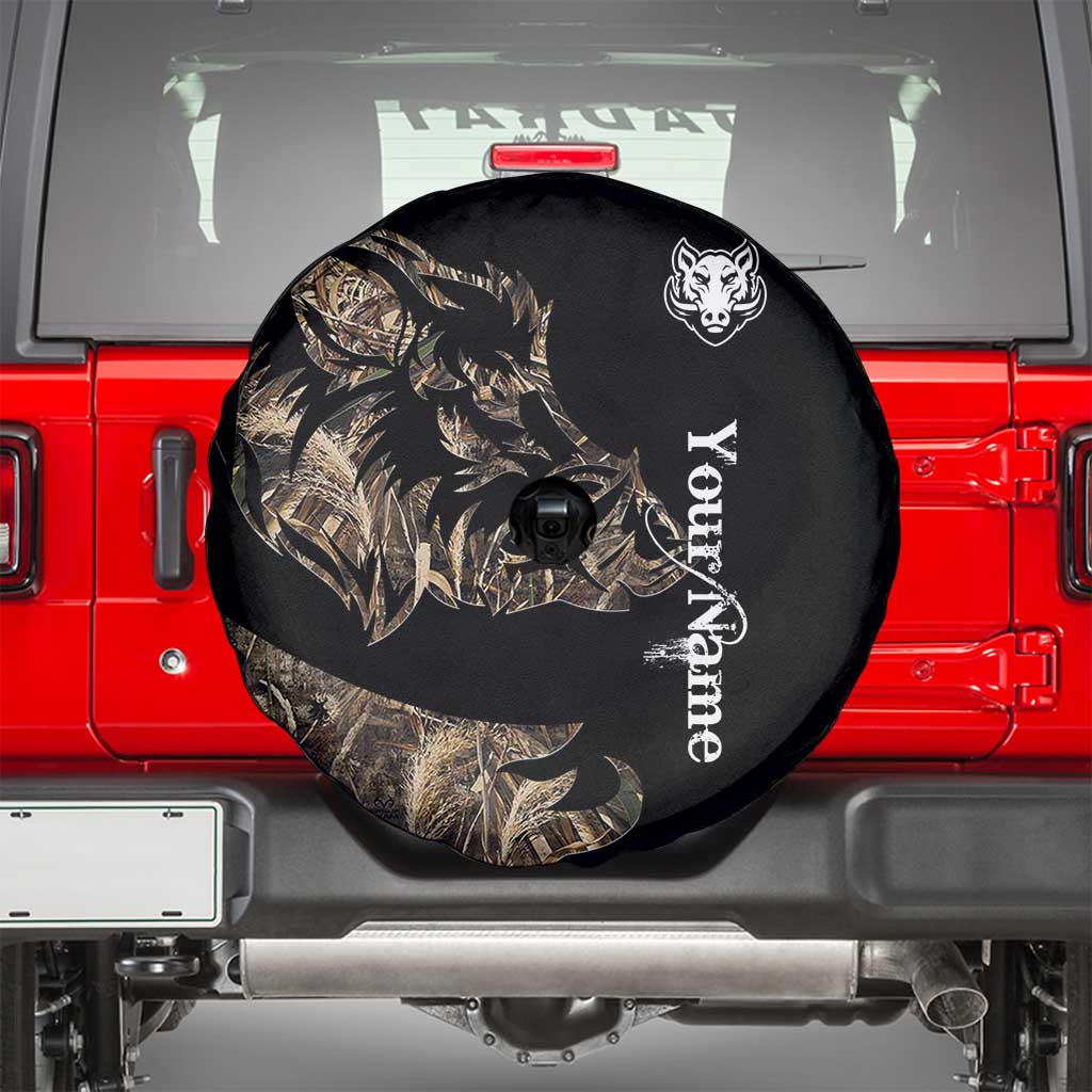 Personalized Boar Hunting Camouflage Spare Tire Cover Wild Hog Silhouette and Black Tactical Camo - Wonder Print Shop