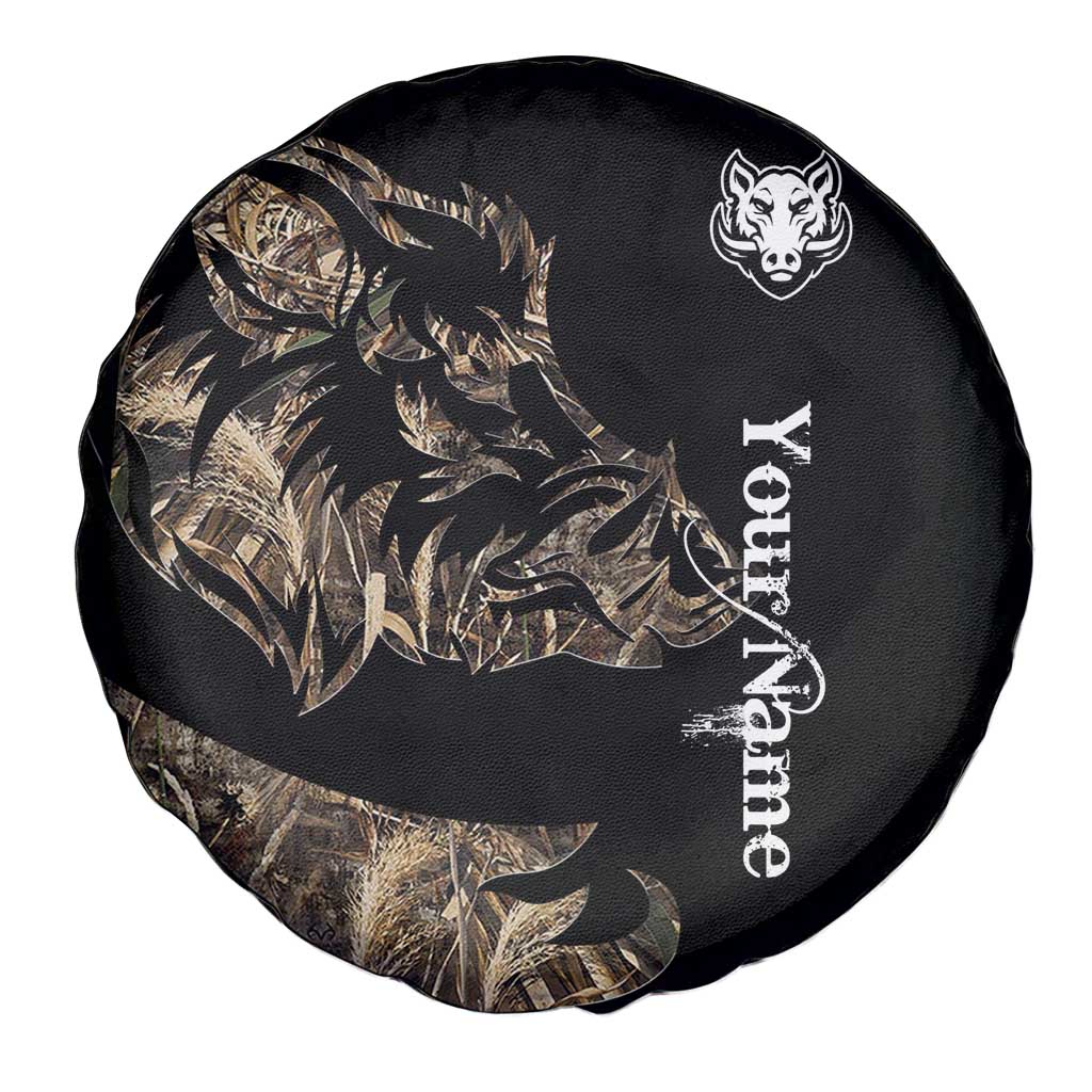 Personalized Boar Hunting Camouflage Spare Tire Cover Wild Hog Silhouette and Black Tactical Camo - Wonder Print Shop