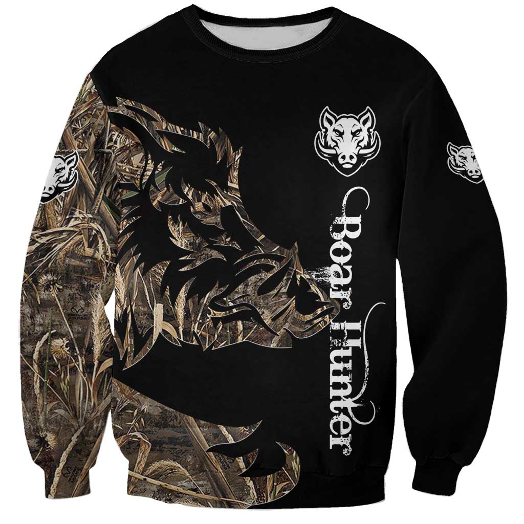 Personalized Boar Hunting Camouflage Sweatshirt Wild Hog Silhouette and Black Tactical Camo - Wonder Print Shop