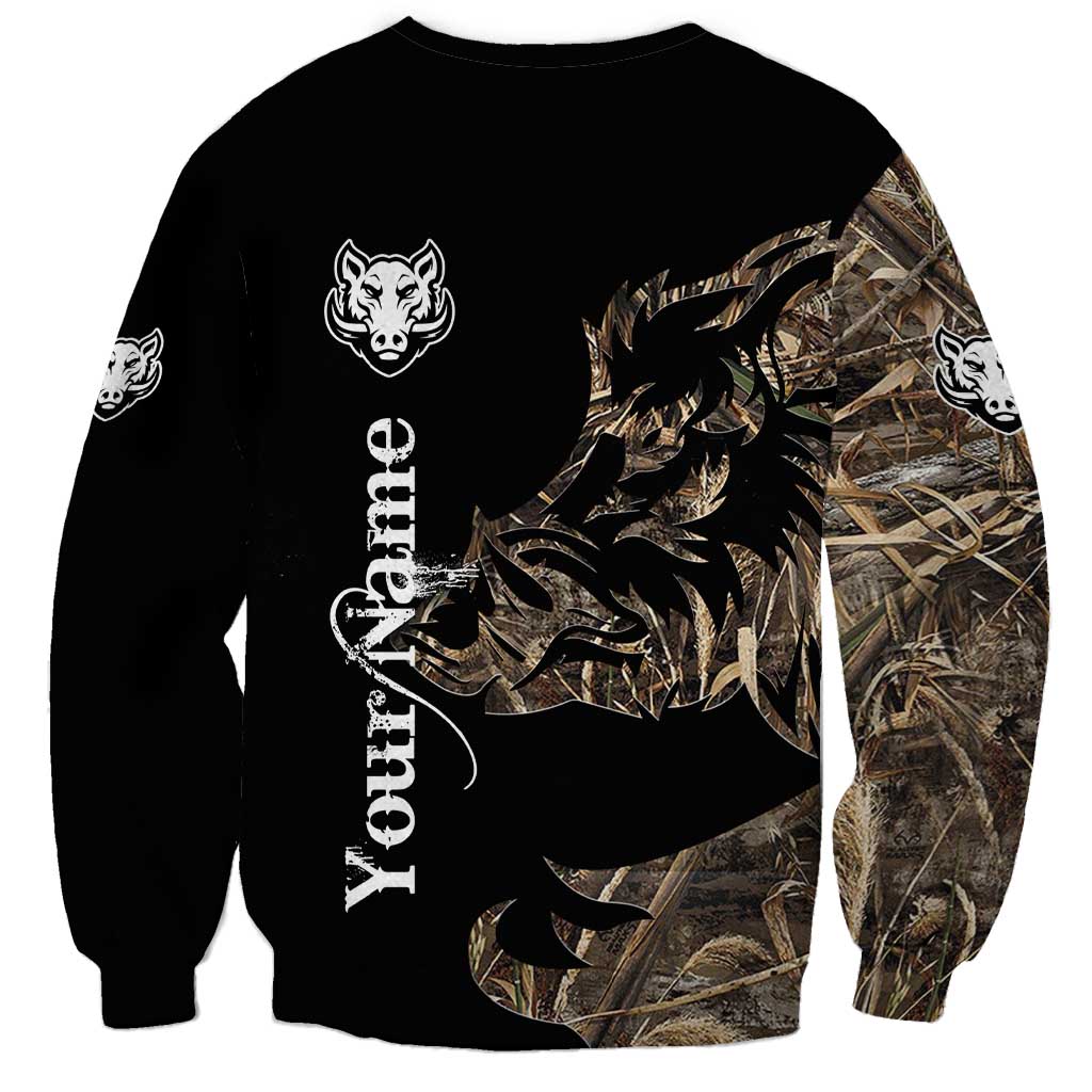 Personalized Boar Hunting Camouflage Sweatshirt Wild Hog Silhouette and Black Tactical Camo - Wonder Print Shop
