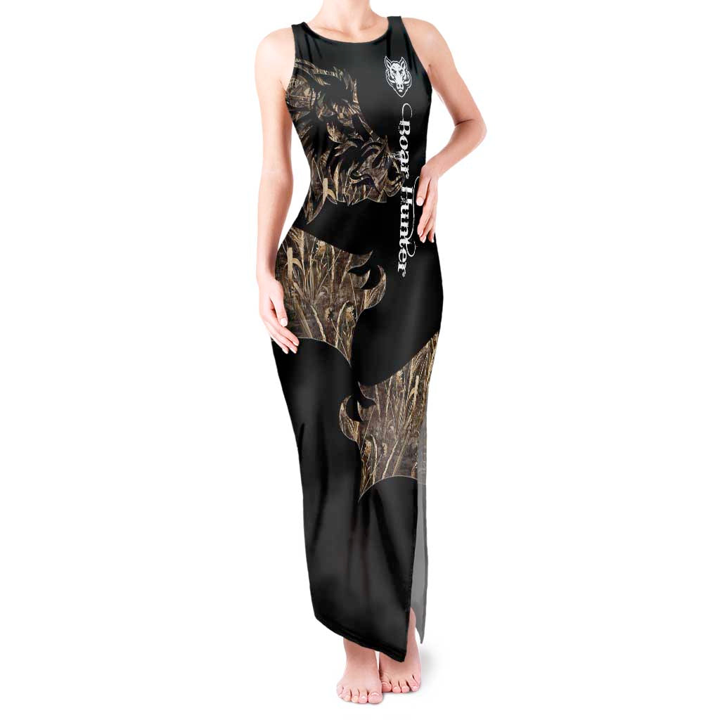 Personalized Boar Hunting Camouflage Tank Maxi Dress Wild Hog Silhouette and Black Tactical Camo - Wonder Print Shop
