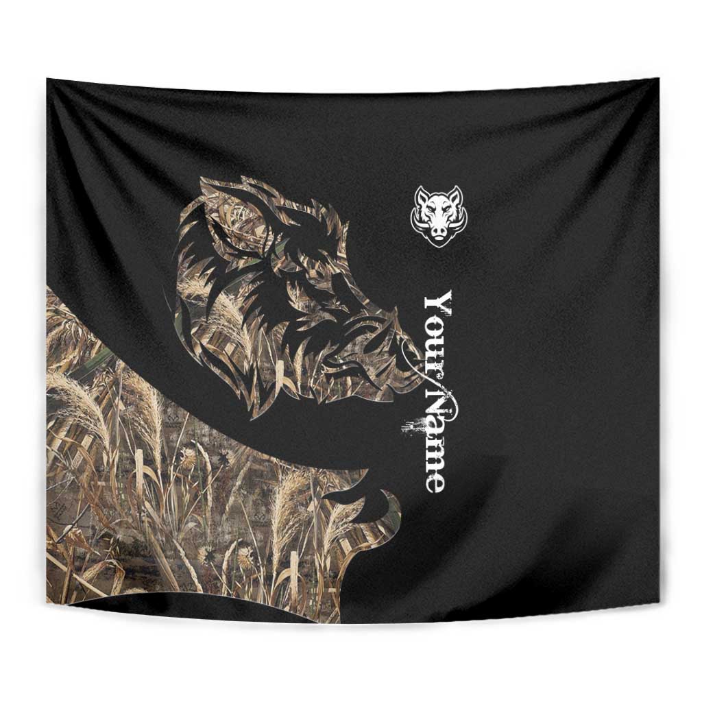 Personalized Boar Hunting Camouflage Tapestry Wild Hog Silhouette and Black Tactical Camo - Wonder Print Shop