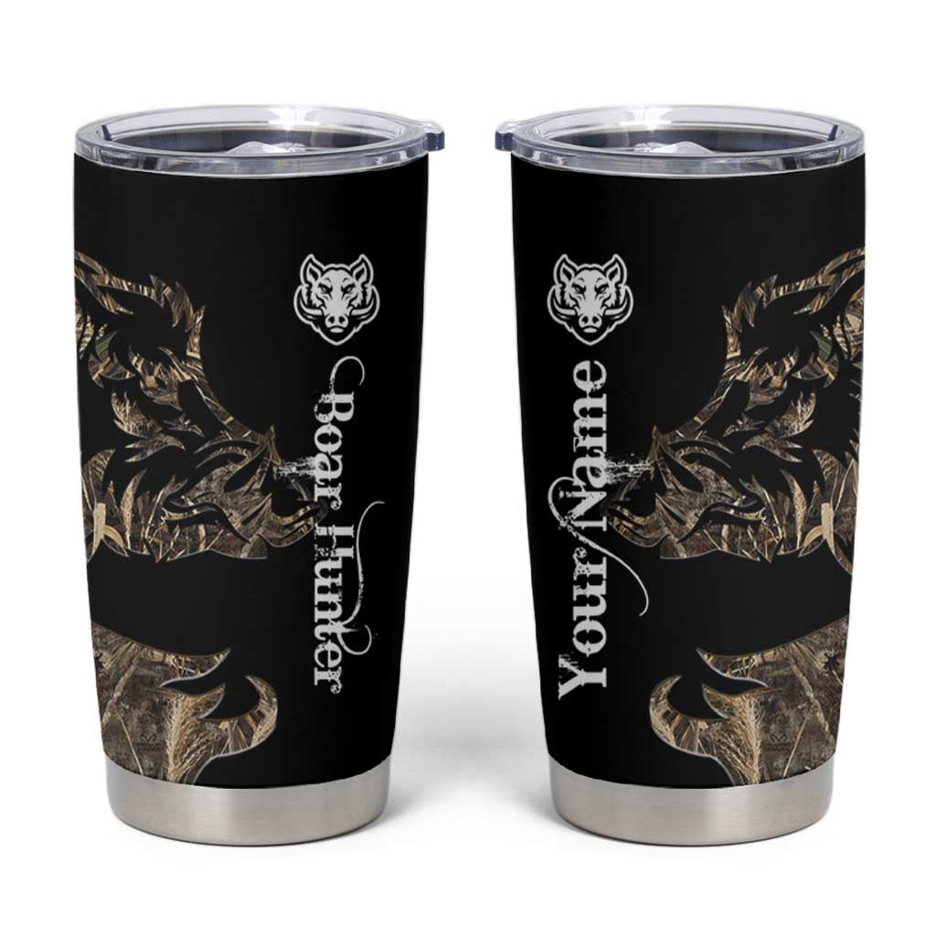 Personalized Boar Hunting Camouflage Tumbler Cup Wild Hog Silhouette and Black Tactical Camo - Wonder Print Shop