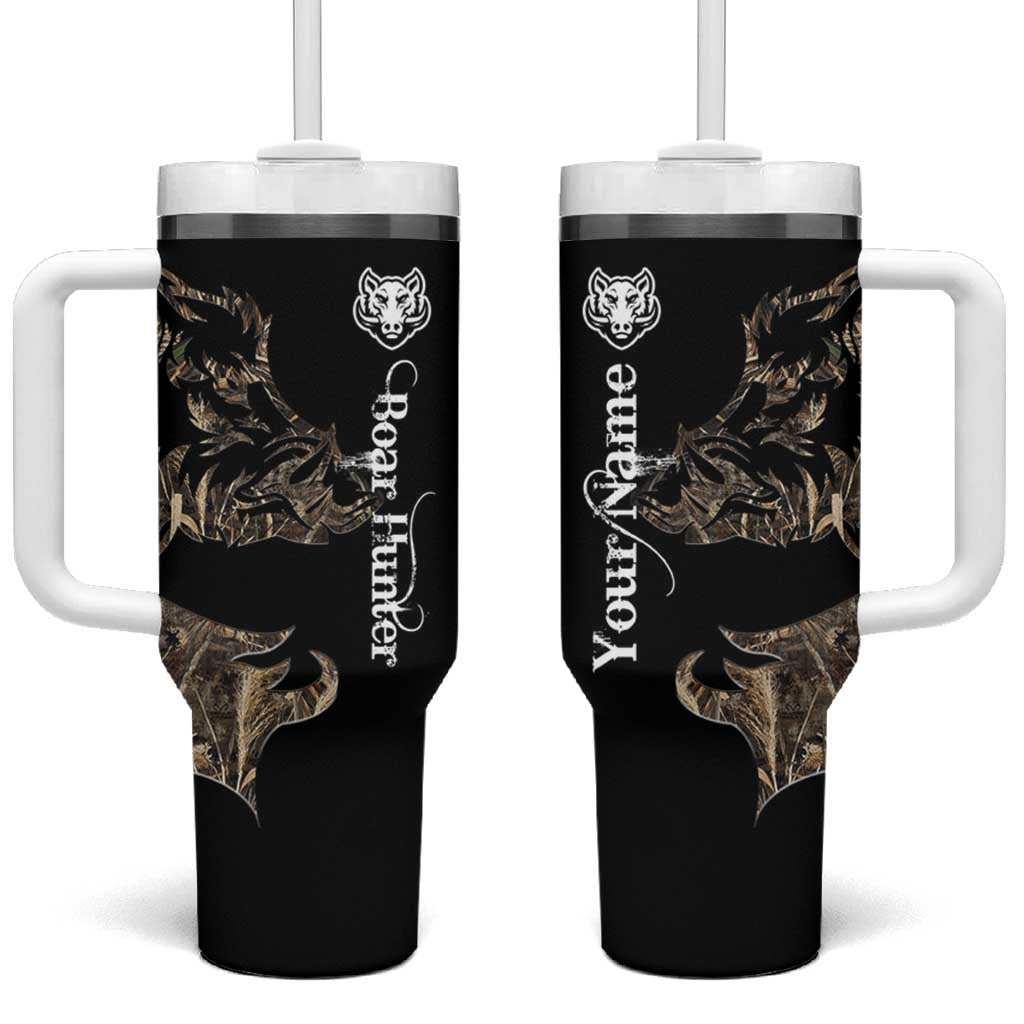 Personalized Boar Hunting Camouflage Tumbler With Handle Wild Hog Silhouette and Black Tactical Camo - Wonder Print Shop