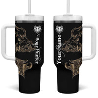 Personalized Boar Hunting Camouflage Tumbler With Handle Wild Hog Silhouette and Black Tactical Camo - Wonder Print Shop