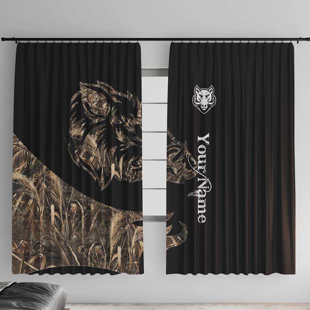 Personalized Boar Hunting Camouflage Window Curtain Wild Hog Silhouette and Black Tactical Camo - Wonder Print Shop