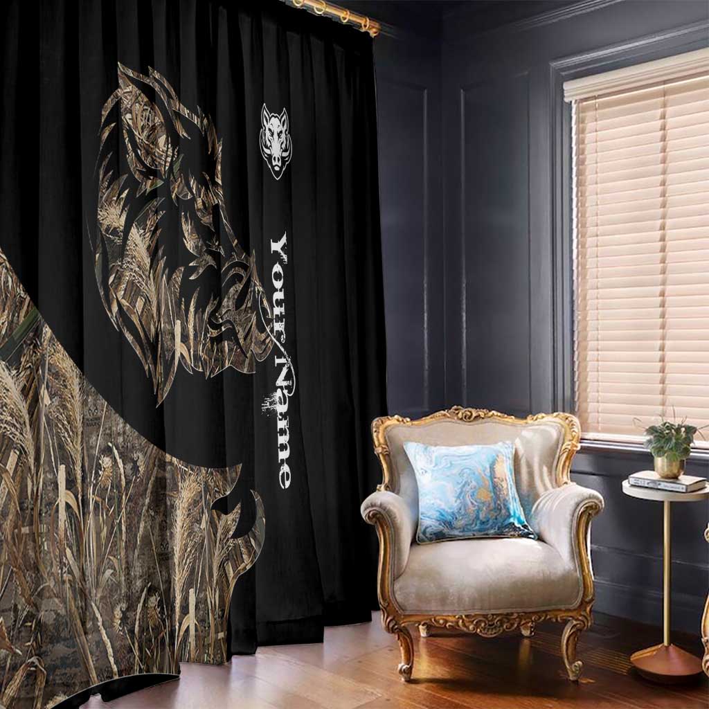 Personalized Boar Hunting Camouflage Window Curtain Wild Hog Silhouette and Black Tactical Camo - Wonder Print Shop