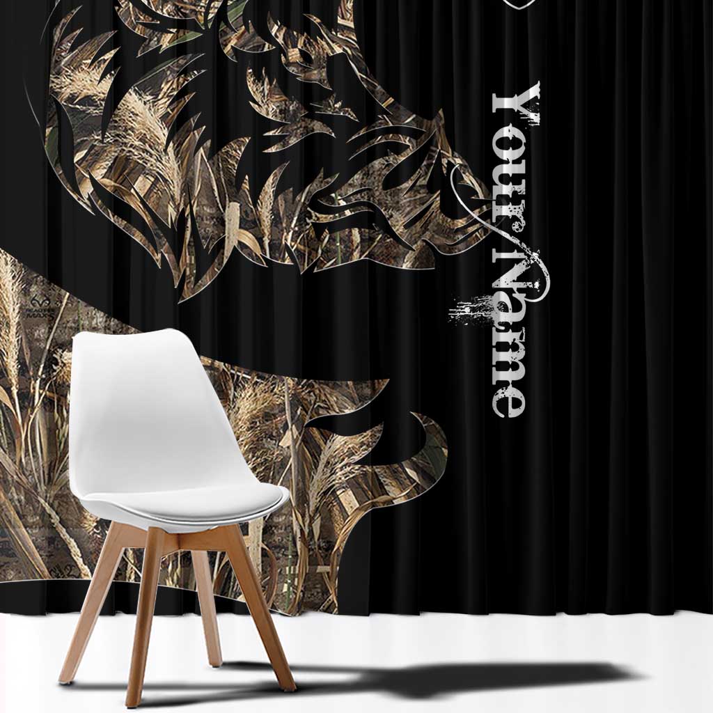 Personalized Boar Hunting Camouflage Window Curtain Wild Hog Silhouette and Black Tactical Camo - Wonder Print Shop