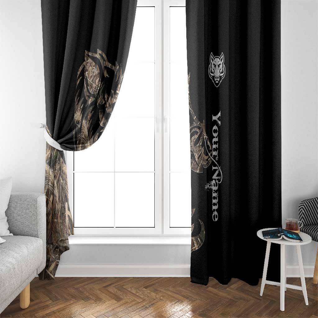 Personalized Boar Hunting Camouflage Window Curtain Wild Hog Silhouette and Black Tactical Camo - Wonder Print Shop