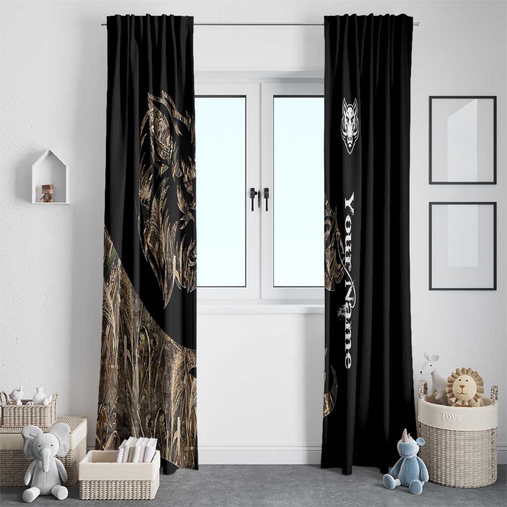 Personalized Boar Hunting Camouflage Window Curtain Wild Hog Silhouette and Black Tactical Camo - Wonder Print Shop
