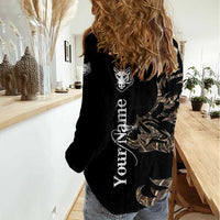 Personalized Boar Hunting Camouflage Women Casual Shirt Wild Hog Silhouette and Black Tactical Camo - Wonder Print Shop