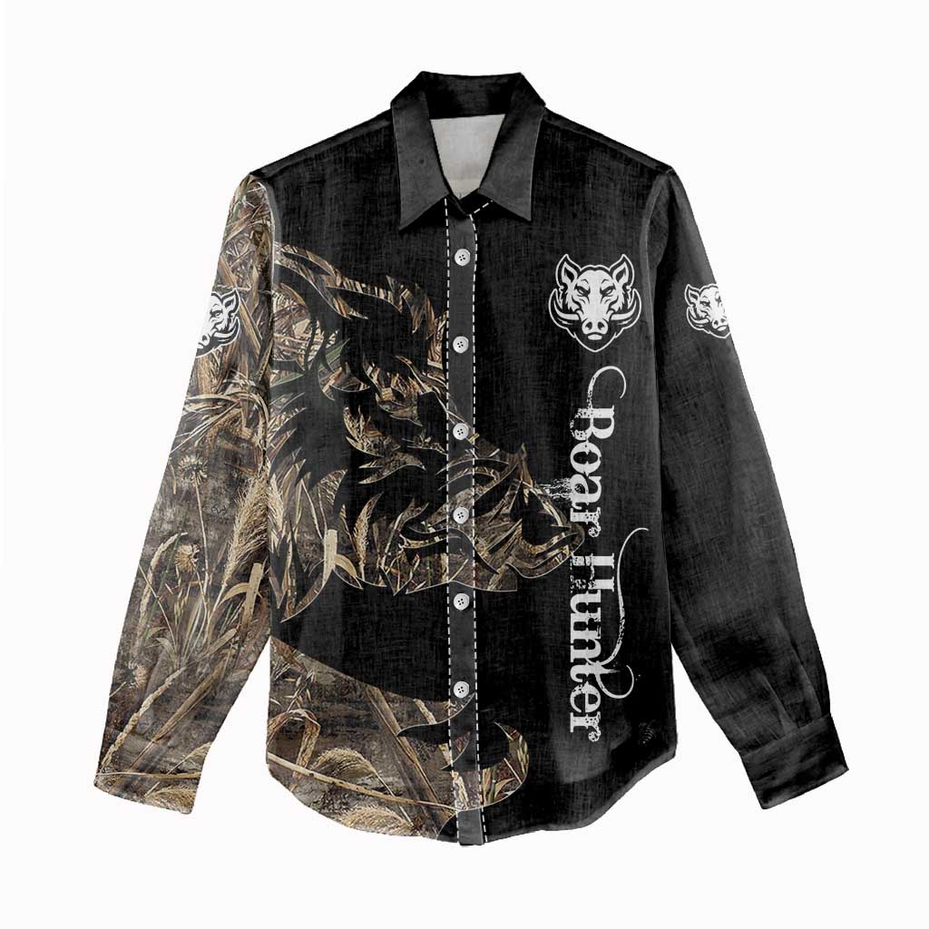 Personalized Boar Hunting Camouflage Women Casual Shirt Wild Hog Silhouette and Black Tactical Camo - Wonder Print Shop