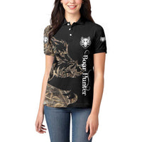 Personalized Boar Hunting Camouflage Women Polo Shirt Wild Hog Silhouette and Black Tactical Camo - Wonder Print Shop