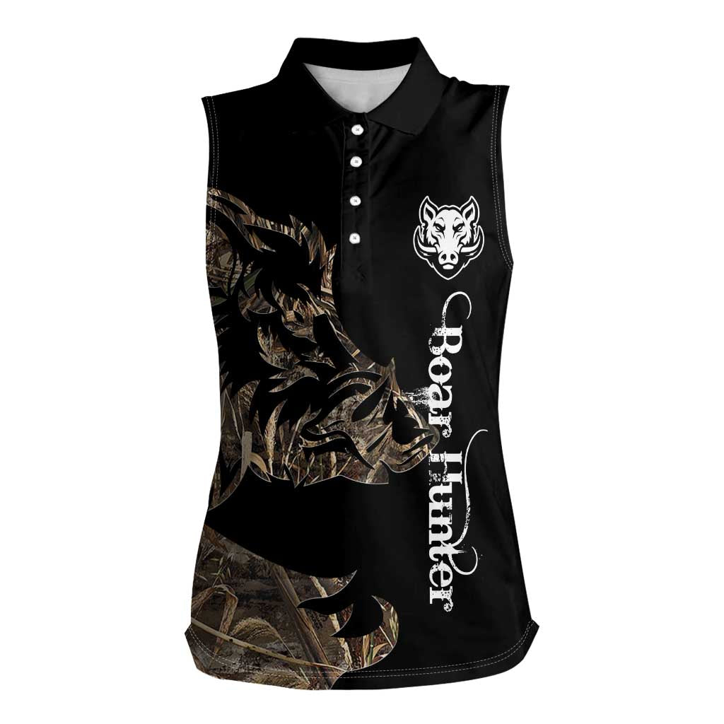 Personalized Boar Hunting Camouflage Women Sleeveless Polo Shirt Wild Hog Silhouette and Black Tactical Camo - Wonder Print Shop