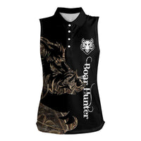 Personalized Boar Hunting Camouflage Women Sleeveless Polo Shirt Wild Hog Silhouette and Black Tactical Camo - Wonder Print Shop