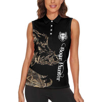 Personalized Boar Hunting Camouflage Women Sleeveless Polo Shirt Wild Hog Silhouette and Black Tactical Camo - Wonder Print Shop