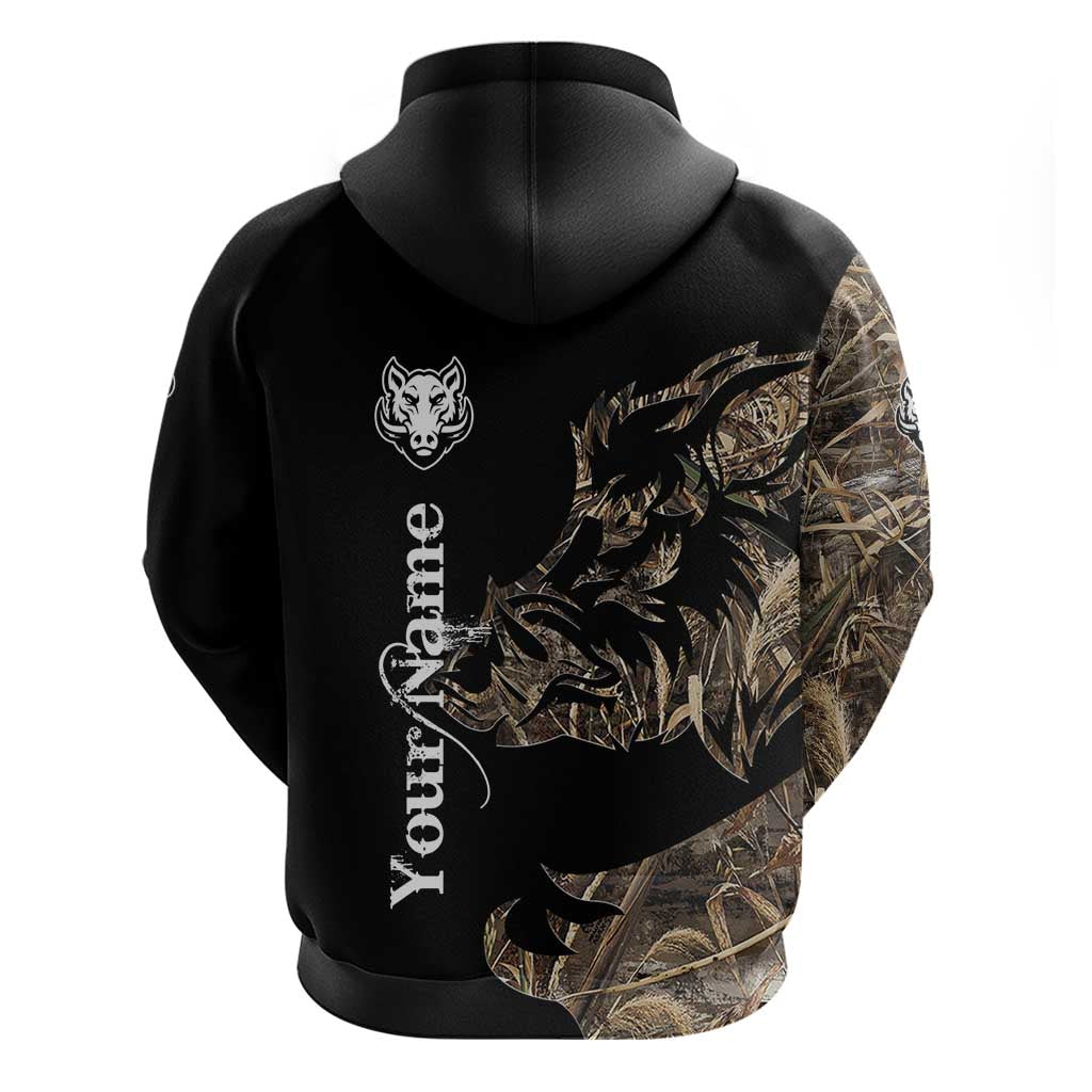 Personalized Boar Hunting Camouflage Zip Hoodie Wild Hog Silhouette and Black Tactical Camo - Wonder Print Shop