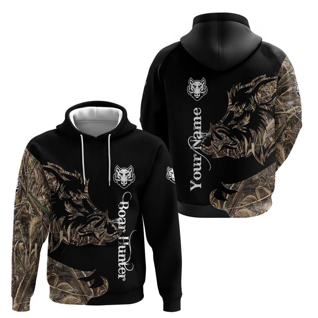 Personalized Boar Hunting Camouflage Zip Hoodie Wild Hog Silhouette and Black Tactical Camo - Wonder Print Shop