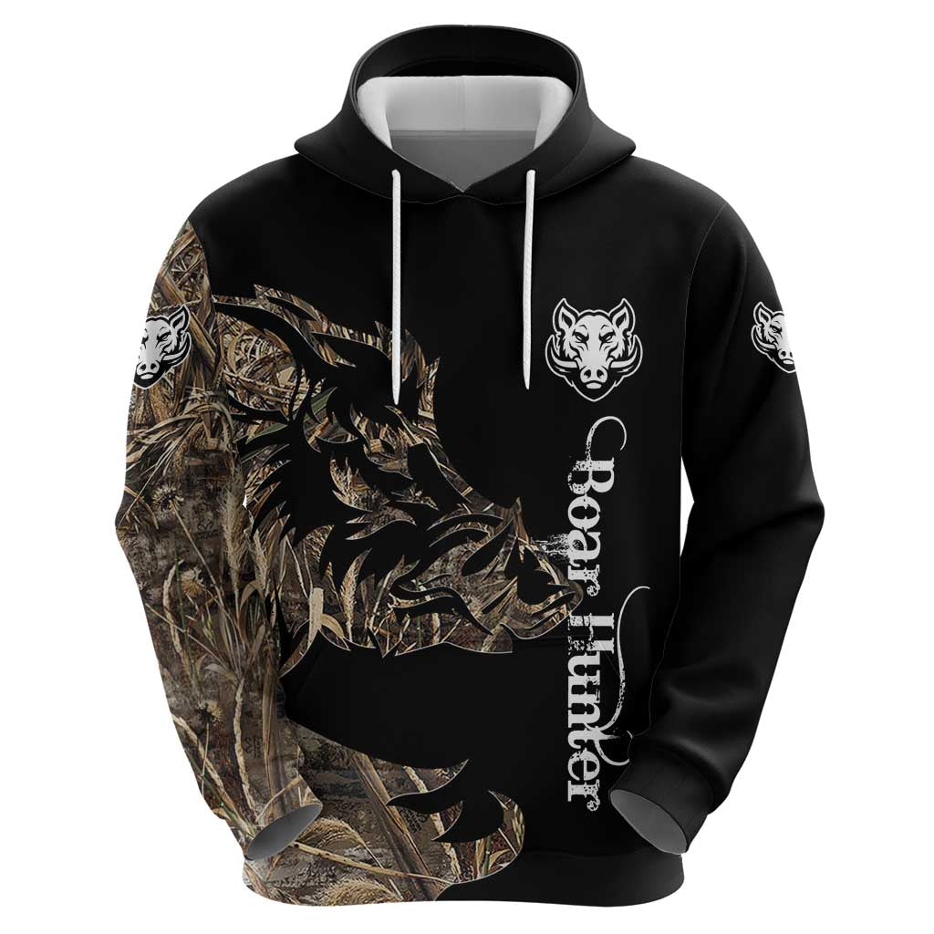 Personalized Boar Hunting Camouflage Zip Hoodie Wild Hog Silhouette and Black Tactical Camo - Wonder Print Shop