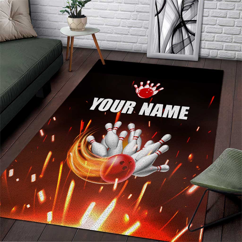 Personalized Bowling Ball and Pins Area Rug Fiery Motion Trail and Spark Effect Design - Wonder Print Shop