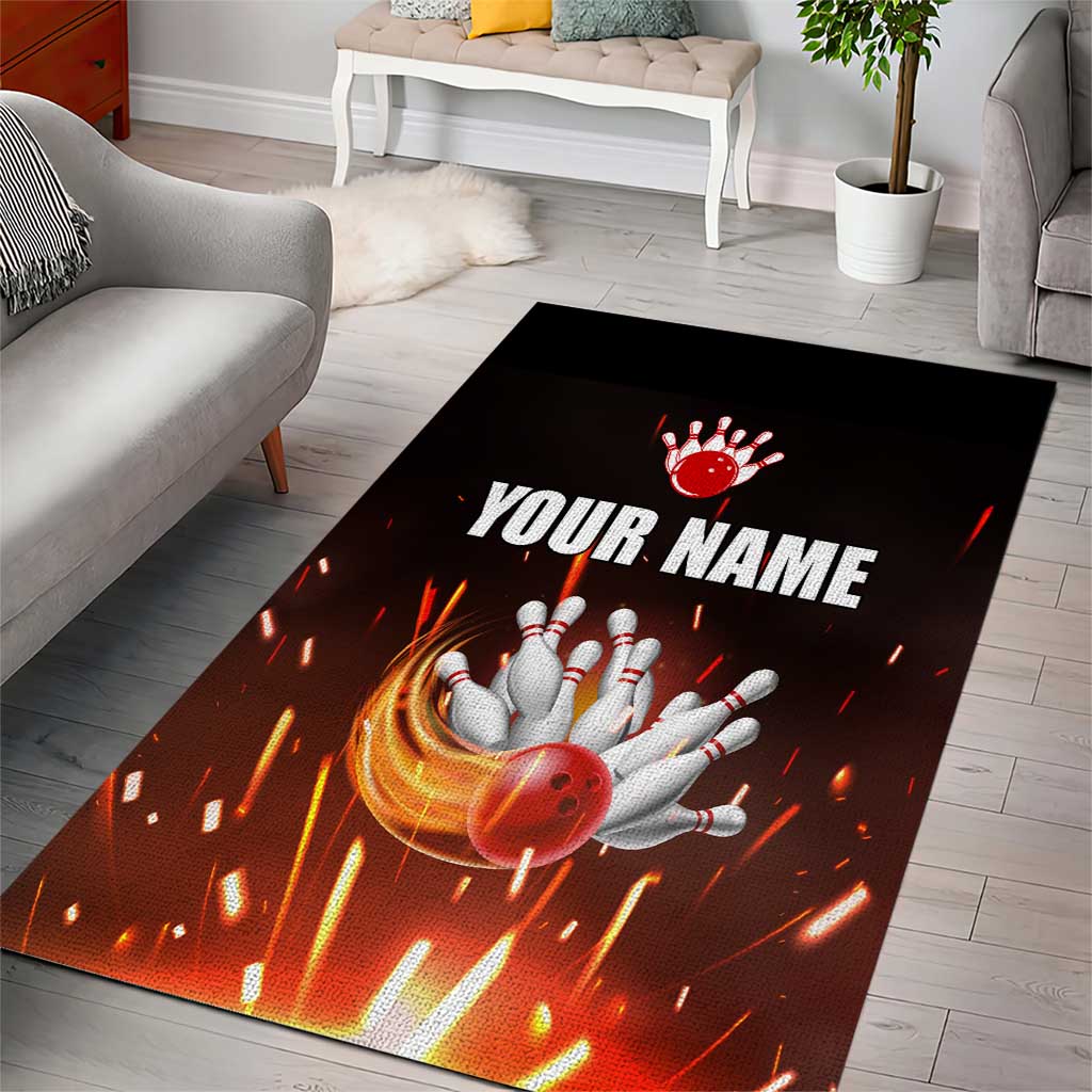 Personalized Bowling Ball and Pins Area Rug Fiery Motion Trail and Spark Effect Design - Wonder Print Shop