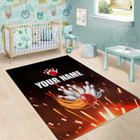 Personalized Bowling Ball and Pins Area Rug Fiery Motion Trail and Spark Effect Design - Wonder Print Shop