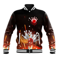 Personalized Bowling Ball and Pins Baseball Jacket Fiery Motion Trail and Spark Effect Design - Wonder Print Shop