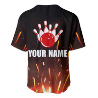 Personalized Bowling Ball and Pins Baseball Jersey Fiery Motion Trail and Spark Effect Design - Wonder Print Shop