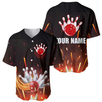 Personalized Bowling Ball and Pins Baseball Jersey Fiery Motion Trail and Spark Effect Design - Wonder Print Shop