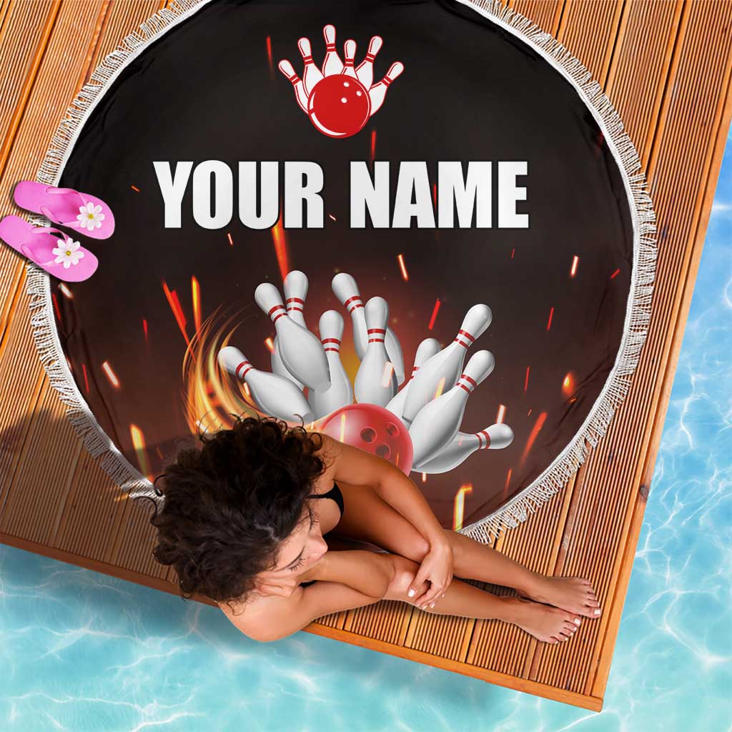 Personalized Bowling Ball and Pins Beach Blanket Fiery Motion Trail and Spark Effect Design - Wonder Print Shop