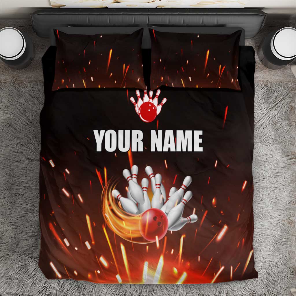 Personalized Bowling Ball and Pins Bedding Set Fiery Motion Trail and Spark Effect Design - Wonder Print Shop