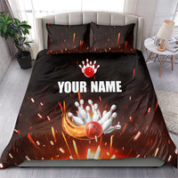 Personalized Bowling Ball and Pins Bedding Set Fiery Motion Trail and Spark Effect Design - Wonder Print Shop
