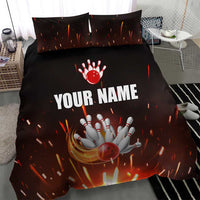 Personalized Bowling Ball and Pins Bedding Set Fiery Motion Trail and Spark Effect Design - Wonder Print Shop