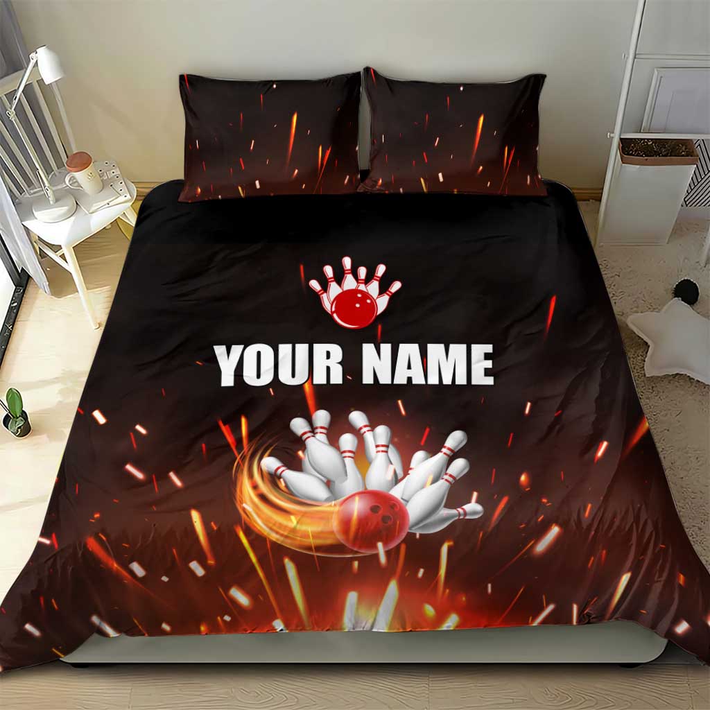 Personalized Bowling Ball and Pins Bedding Set Fiery Motion Trail and Spark Effect Design - Wonder Print Shop