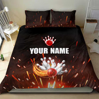 Personalized Bowling Ball and Pins Bedding Set Fiery Motion Trail and Spark Effect Design - Wonder Print Shop