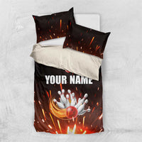 Personalized Bowling Ball and Pins Bedding Set Fiery Motion Trail and Spark Effect Design - Wonder Print Shop