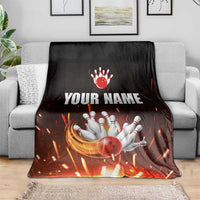 Personalized Bowling Ball and Pins Blanket Fiery Motion Trail and Spark Effect Design - Wonder Print Shop