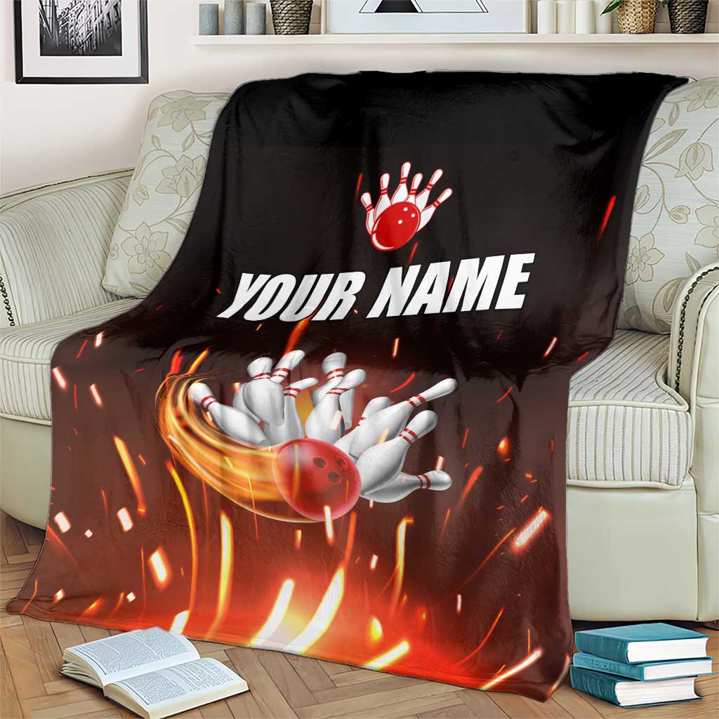 Personalized Bowling Ball and Pins Blanket Fiery Motion Trail and Spark Effect Design - Wonder Print Shop