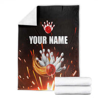 Personalized Bowling Ball and Pins Blanket Fiery Motion Trail and Spark Effect Design - Wonder Print Shop