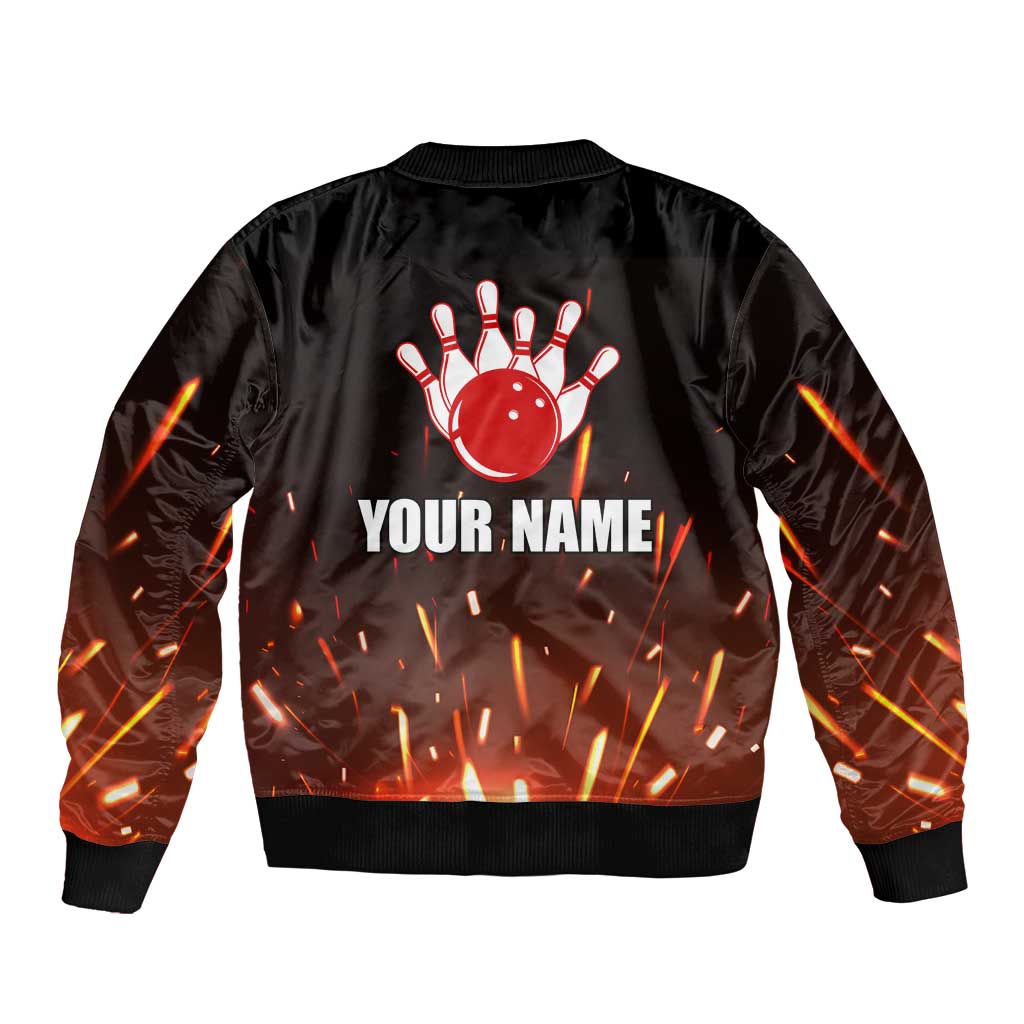 Personalized Bowling Ball and Pins Bomber Jacket Fiery Motion Trail and Spark Effect Design - Wonder Print Shop