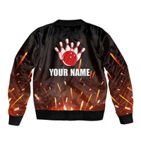 Personalized Bowling Ball and Pins Bomber Jacket Fiery Motion Trail and Spark Effect Design - Wonder Print Shop