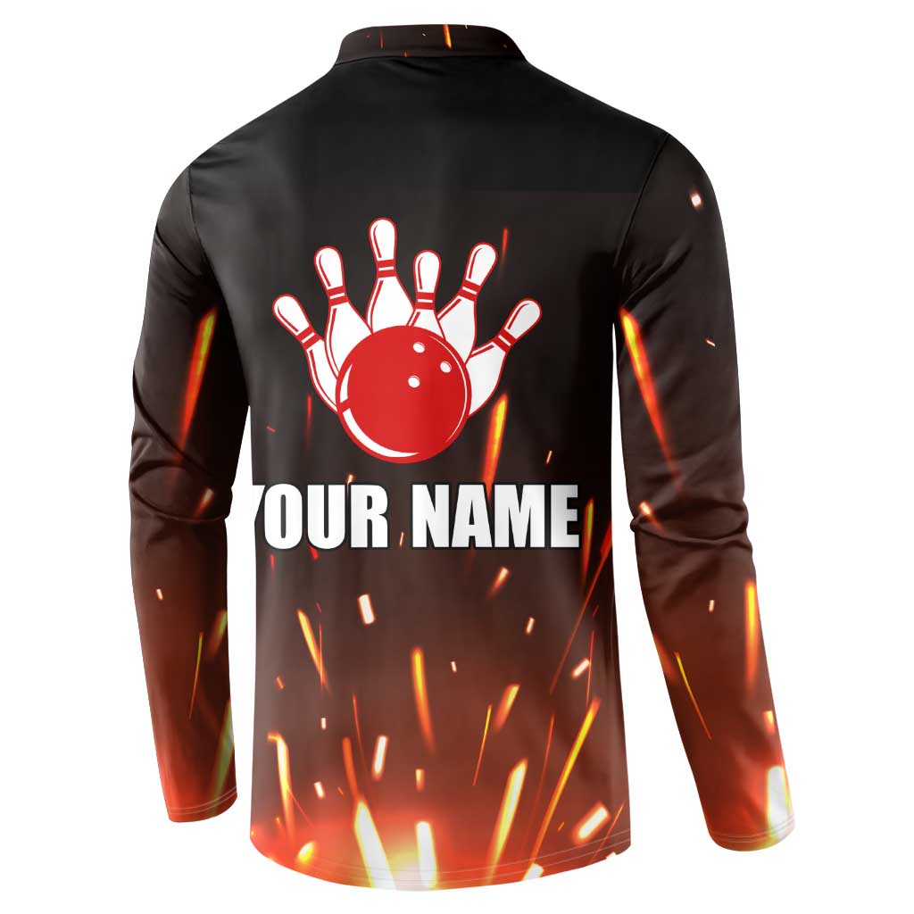 Personalized Bowling Ball and Pins Button Sweatshirt Fiery Motion Trail and Spark Effect Design - Wonder Print Shop